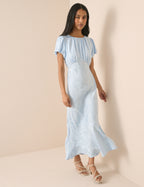 Light Blue Jacquard Florals Sicily Midi Dress