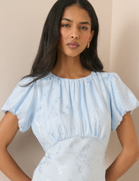 Light Blue Jacquard Florals Sicily Midi Dress