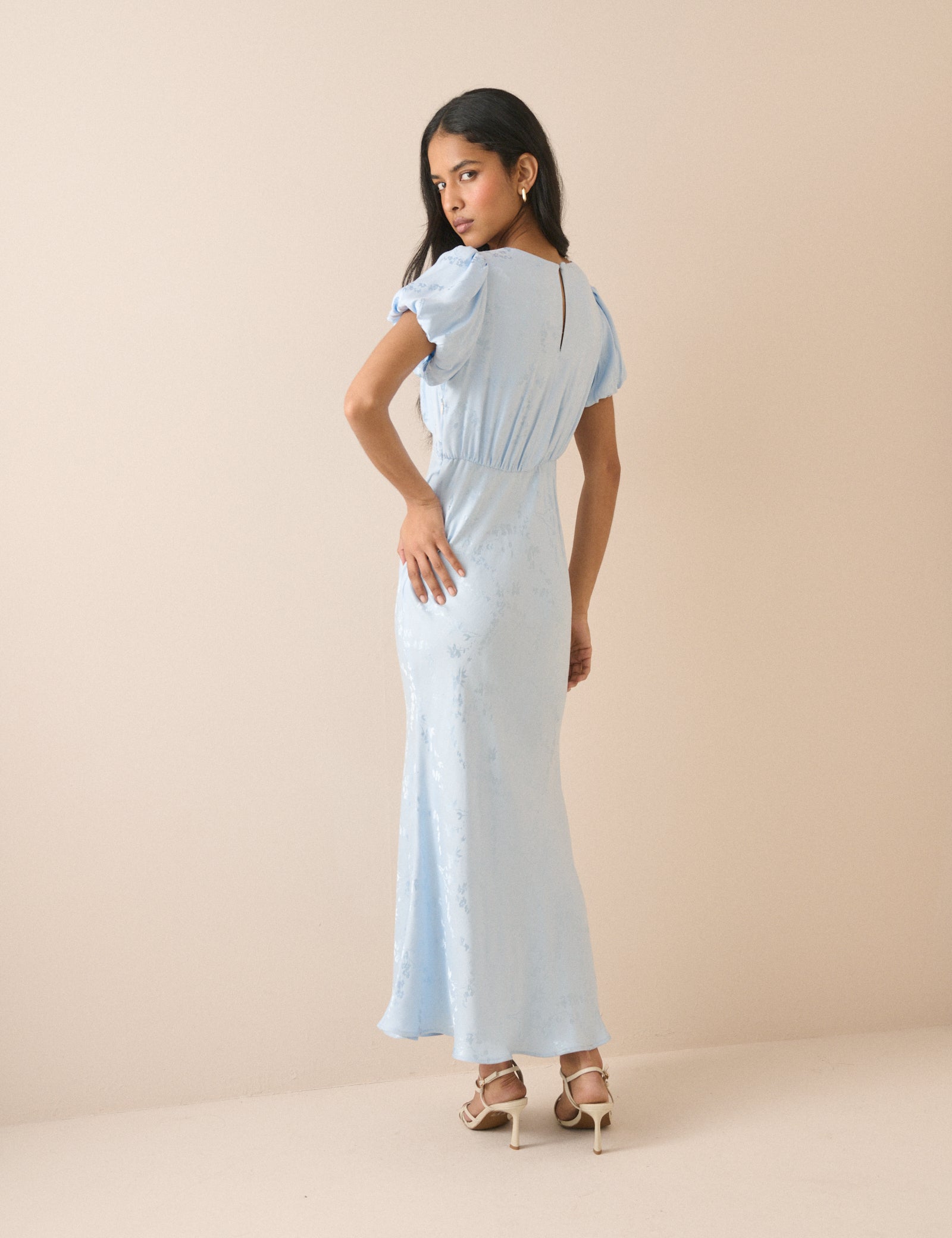 Light Blue Jacquard Florals Sicily Midi Dress