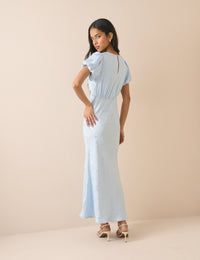Light Blue Jacquard Florals Sicily Midi Dress