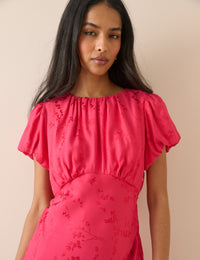 Pink Jacquard Floral Sicily Midi Dress