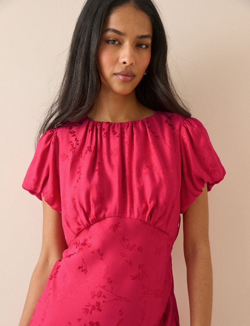 Pink Jacquard Floral Sicily Midi Dress