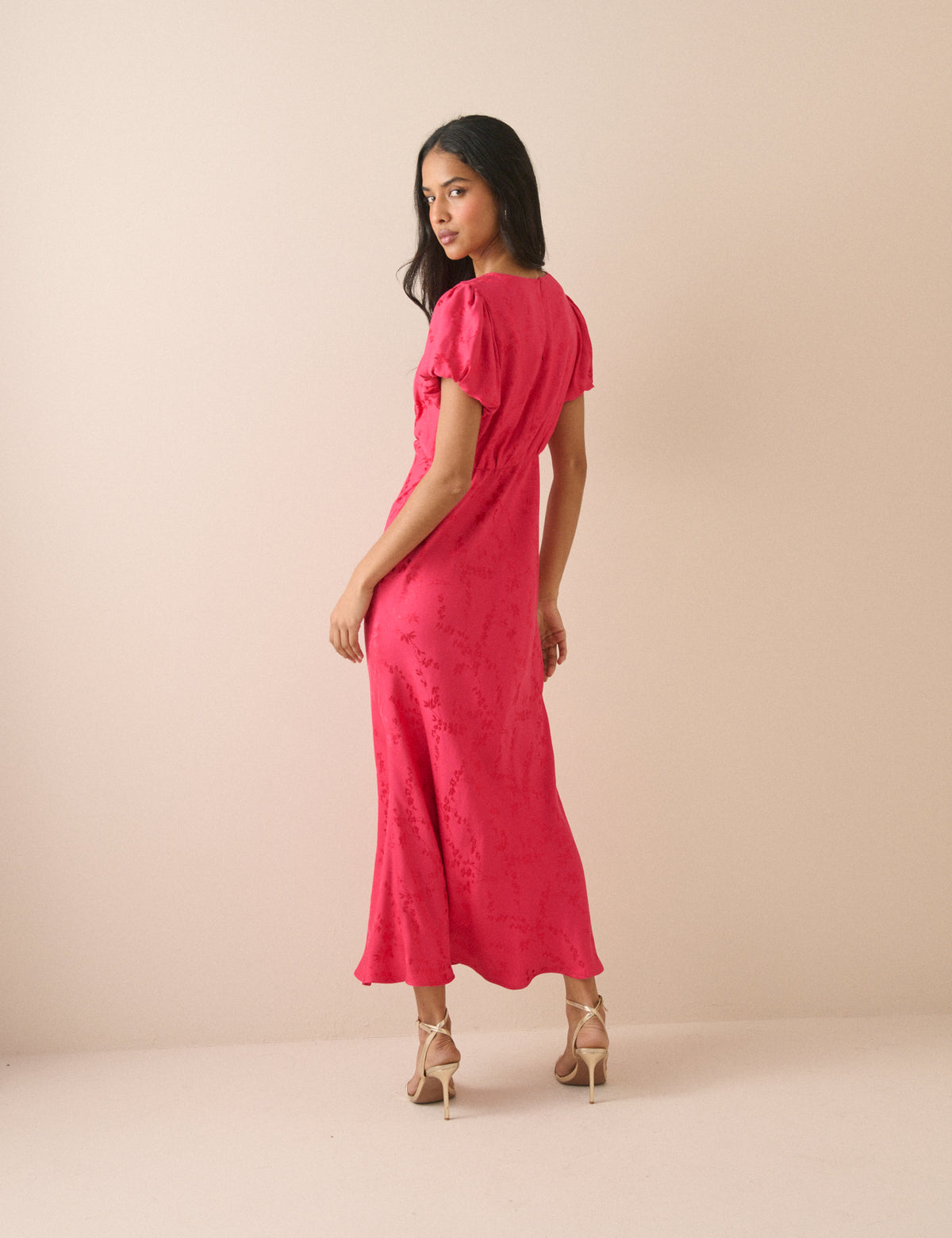 Pink Jacquard Floral Sicily Midi Dress