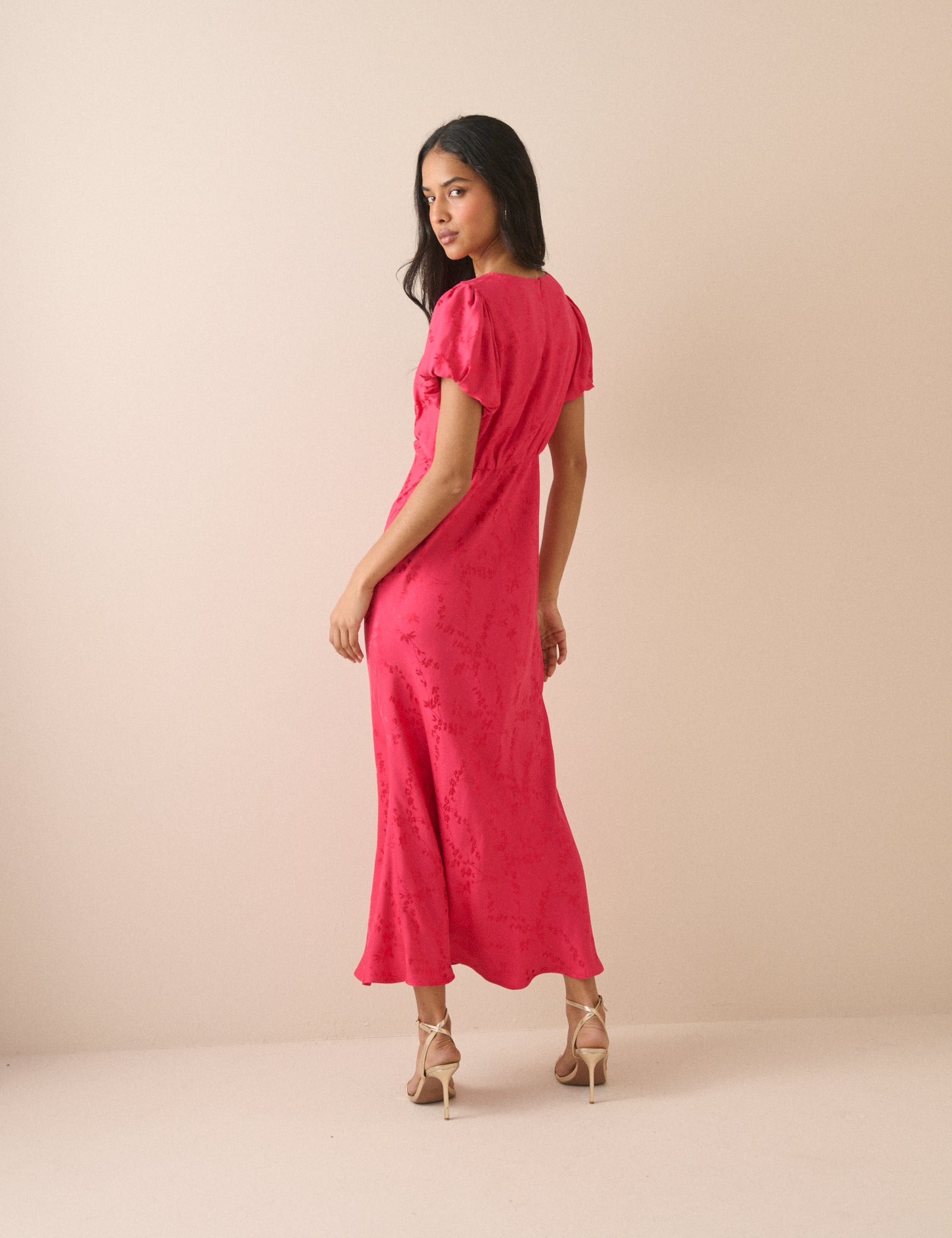 Pink Jacquard Floral Sicily Midi Dress