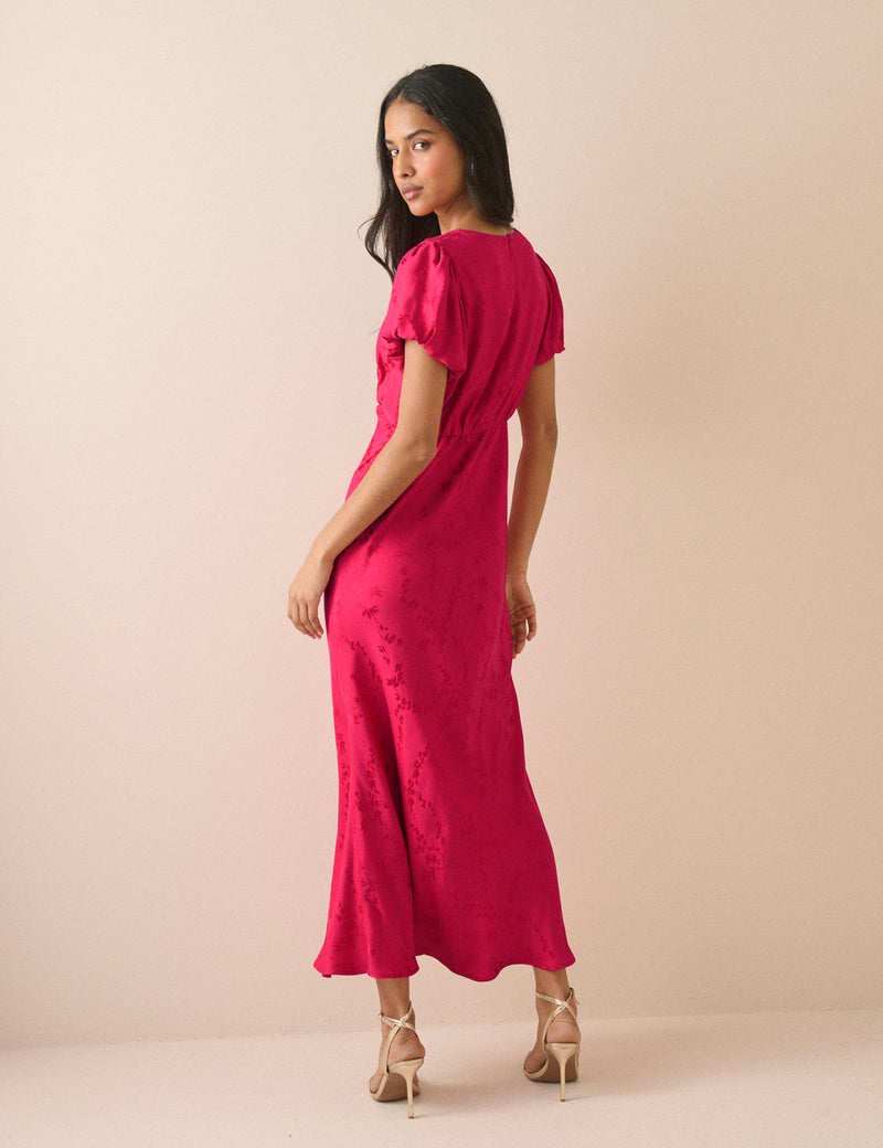 Pink Jacquard Floral Sicily Midi Dress