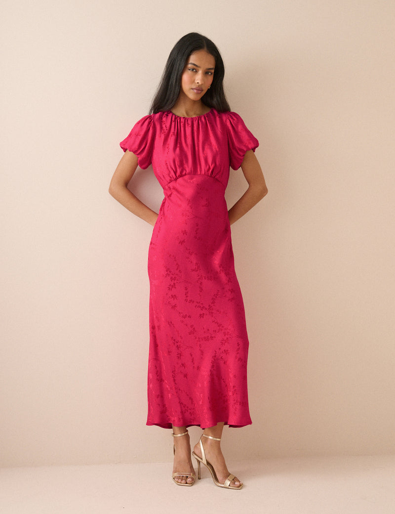 Pink Jacquard Floral Sicily Midi Dress