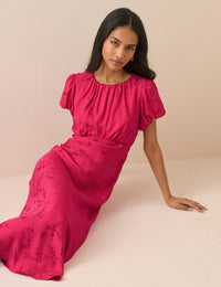 Pink Jacquard Floral Sicily Midi Dress