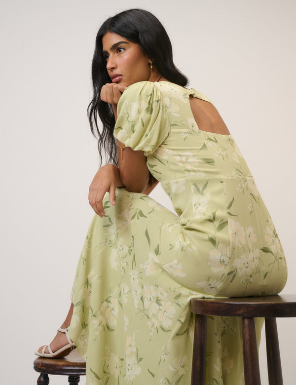 Sage Floral Chiffon Juno Maxi Dress