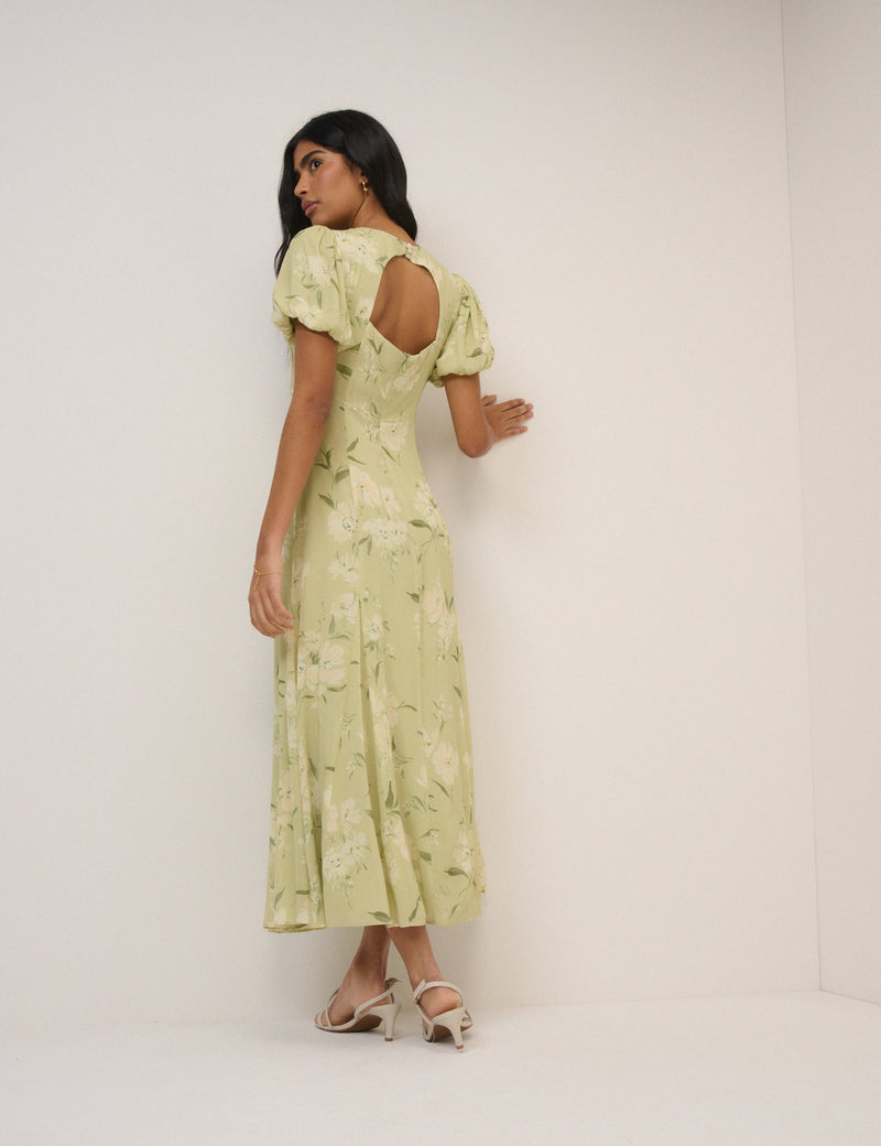 Sage Floral Chiffon Juno Maxi Dress