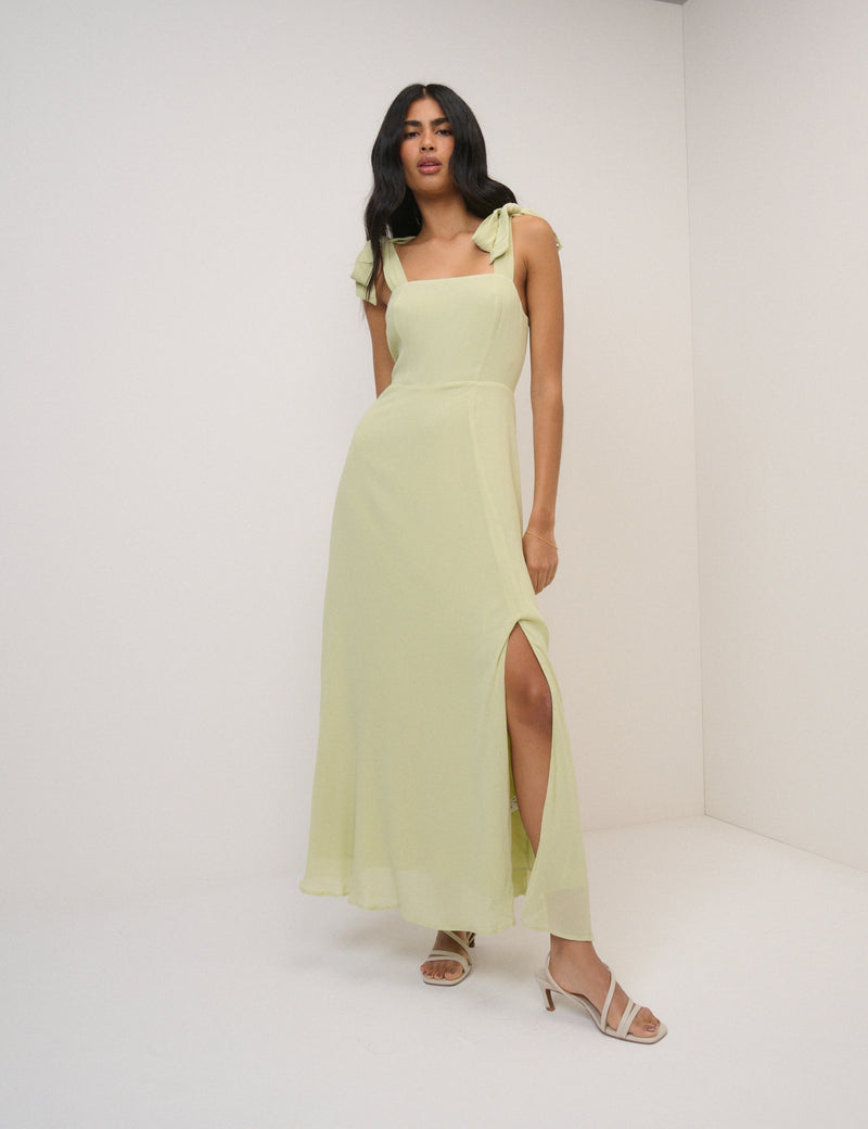 Green Chiffon Square Neck Tamar Midi Dress