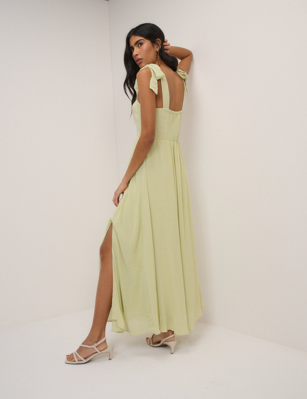 Green Chiffon Square Neck Tamar Midi Dress