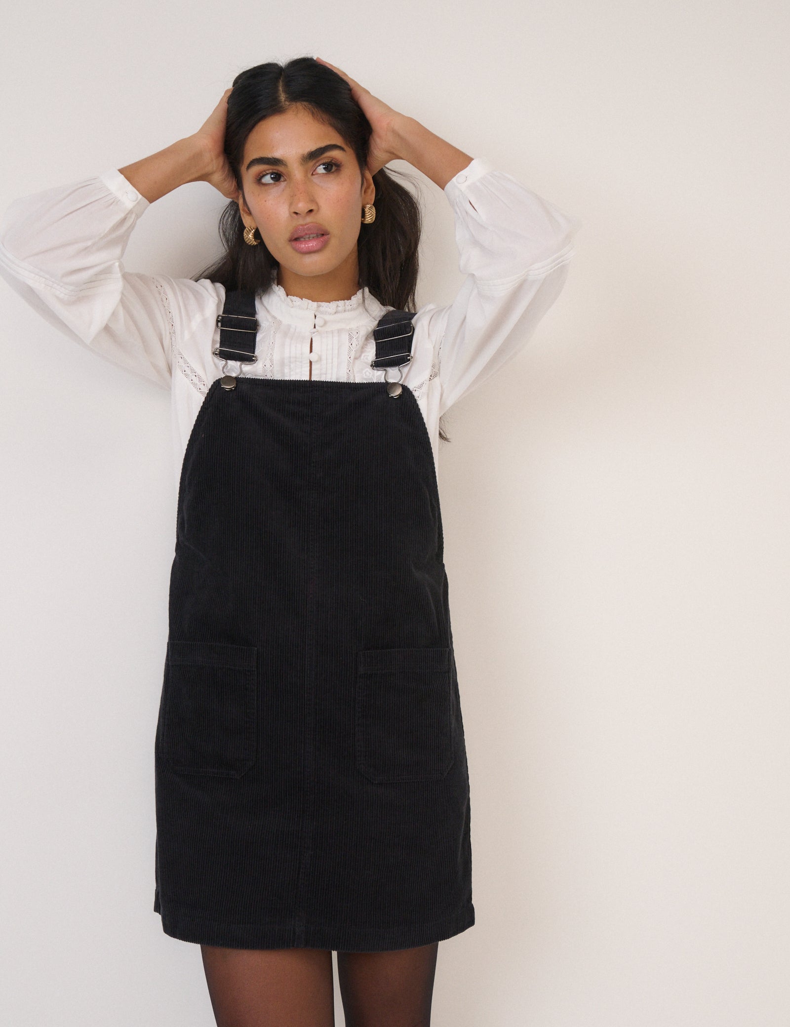 Black Cord Tennesse Pinafore Mini Dress