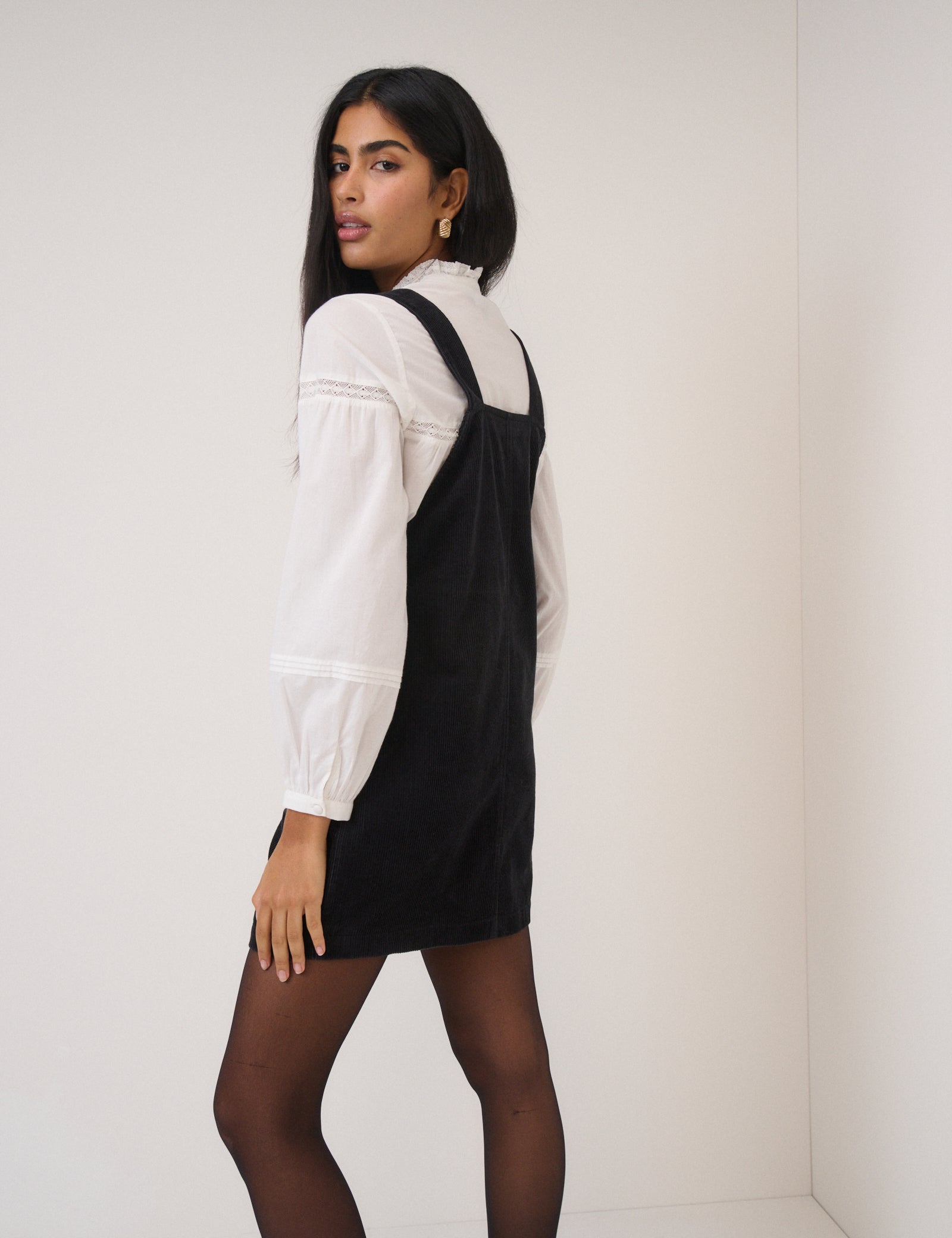 Black Cord Tennesse Pinafore Mini Dress