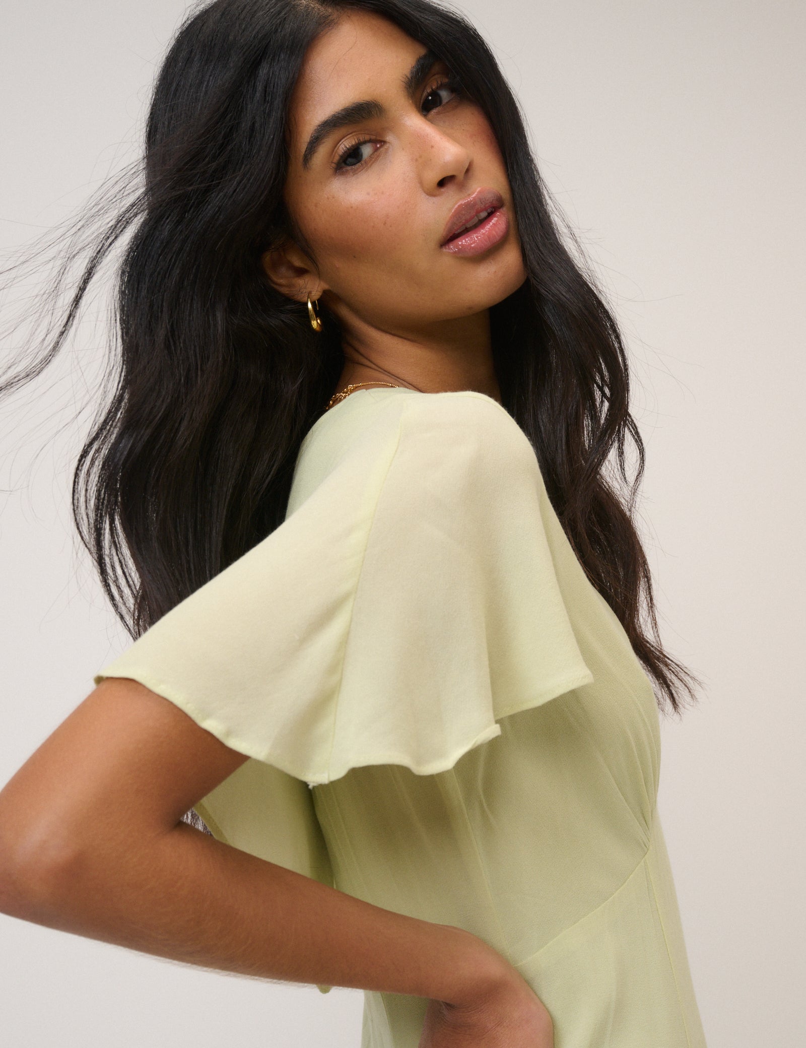 Sage Chiffon Short Sleeve Marlow Midi Dress