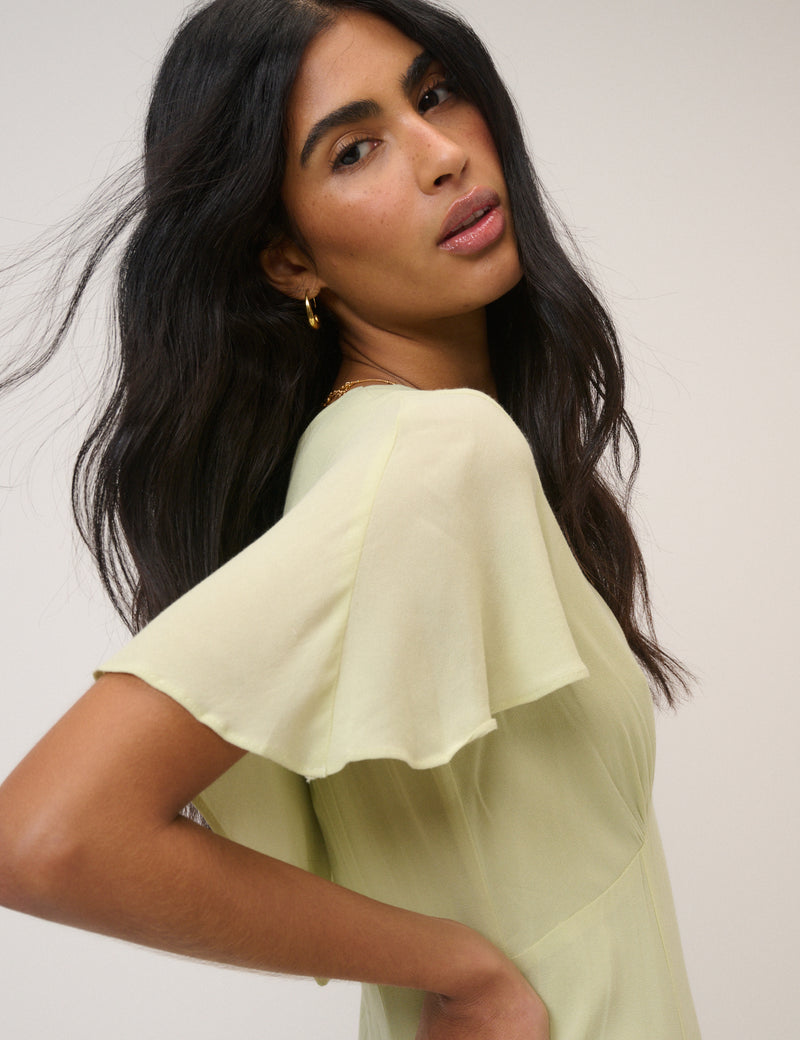 Sage Blue Marlow Midaxi Dress Flutter Sleeve