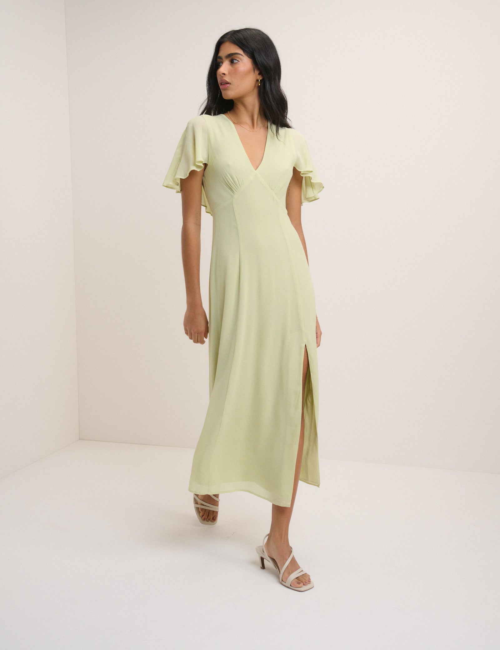 Sage Chiffon Short Sleeve Marlow Midi Dress