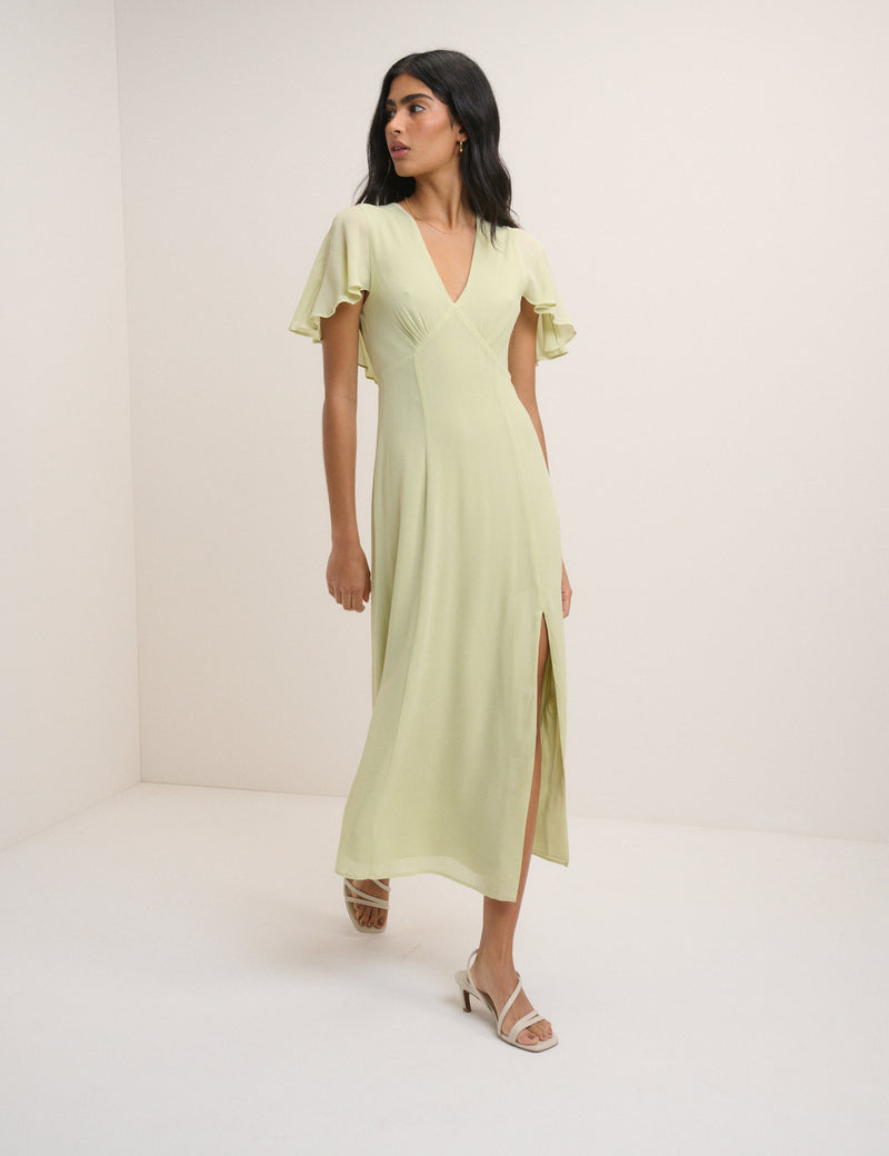 Sage Blue Marlow Midaxi Dress Flutter Sleeve