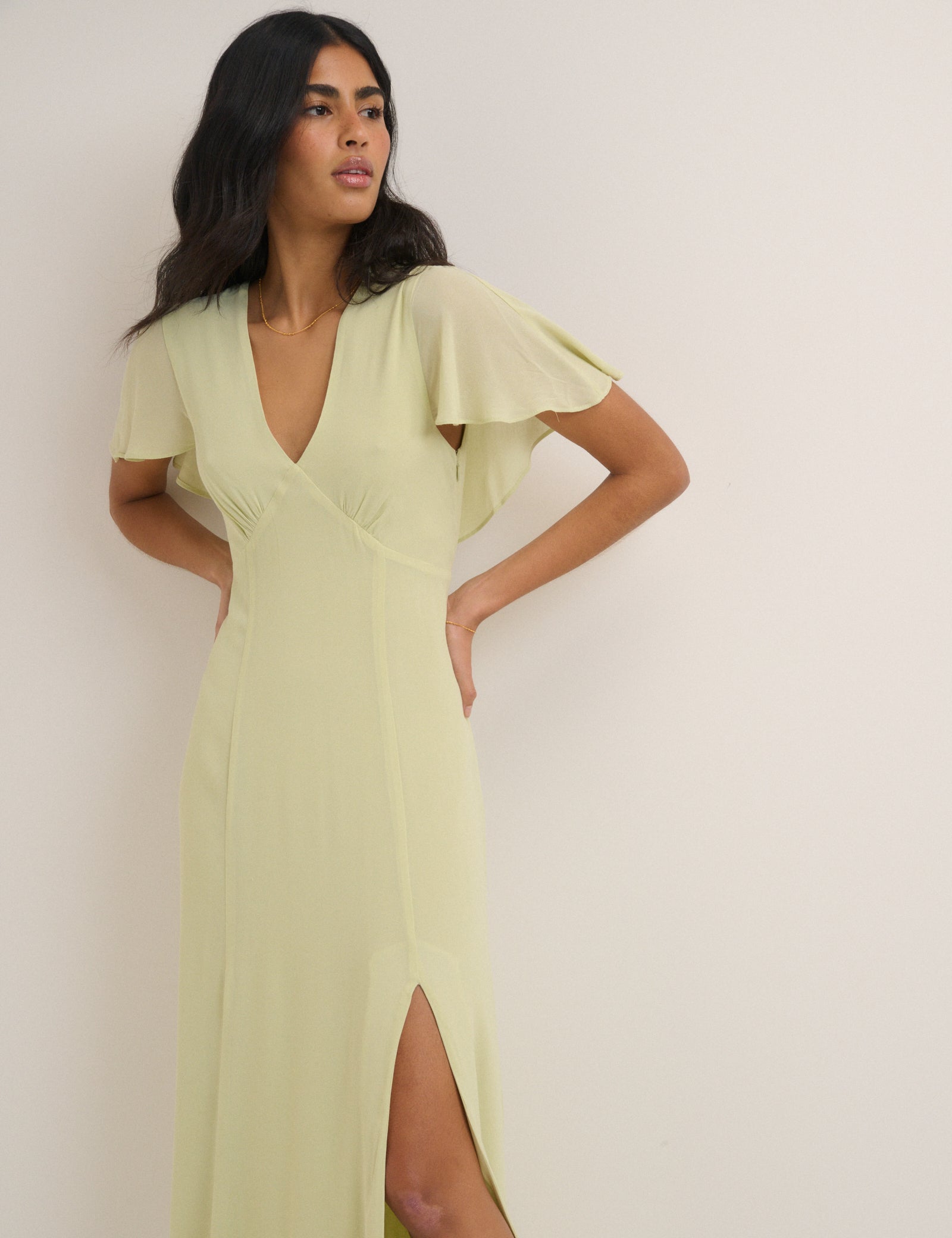 Sage Chiffon Short Sleeve Marlow Midi Dress