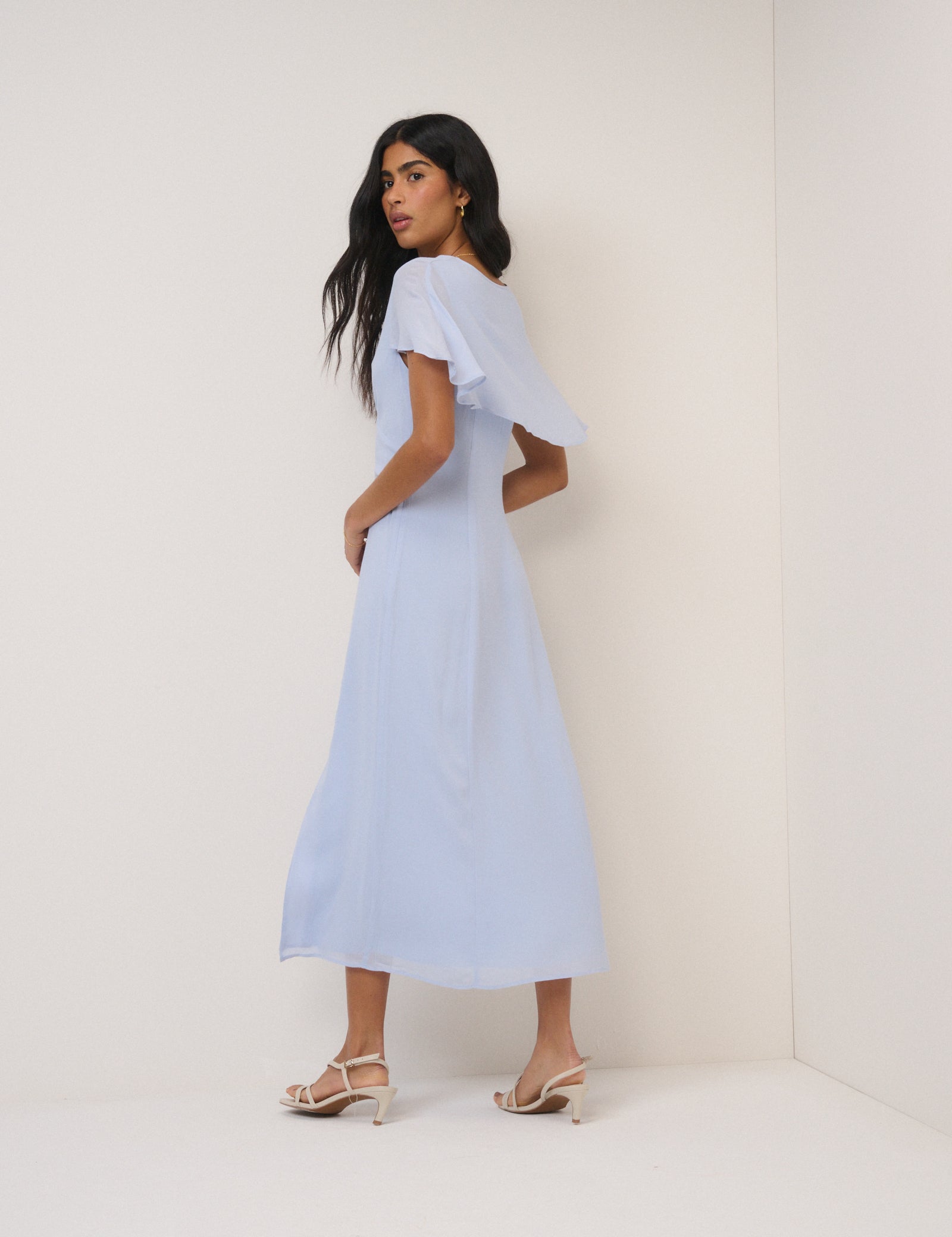 Soft Blue Chiffon Short Sleeve Marlow Maxi Dress