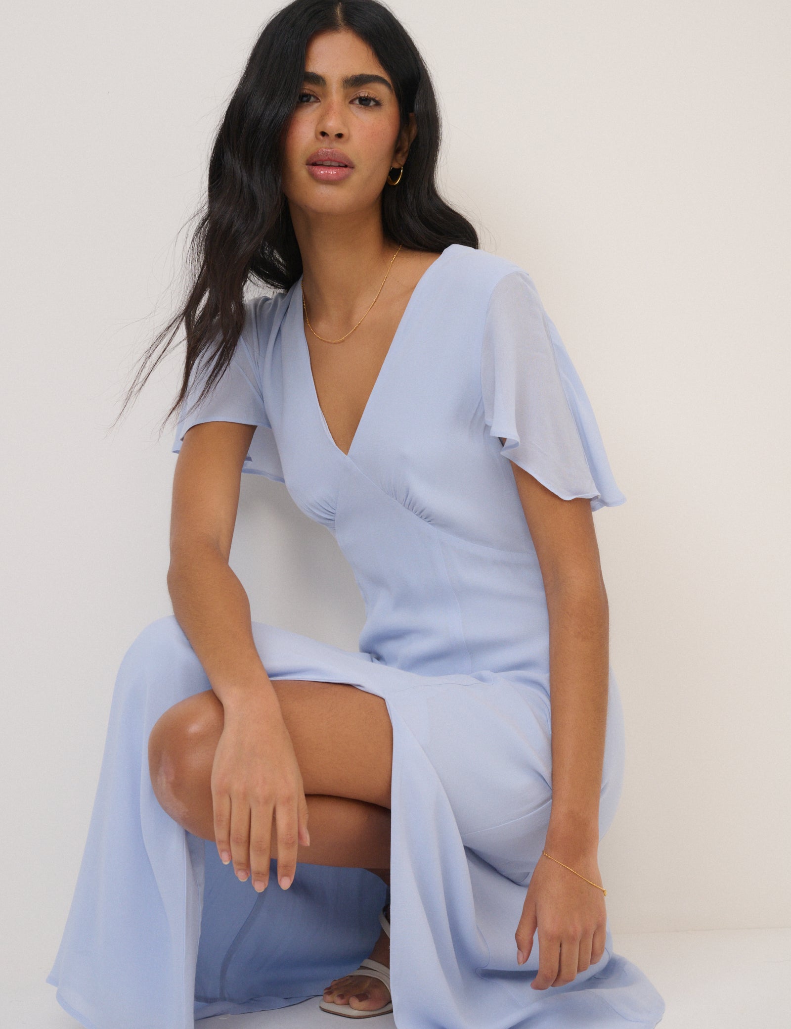 Soft Blue Chiffon Short Sleeve Marlow Midi Dress Soft Blue Chiffon Short Sleeve Marlow Midi Dress