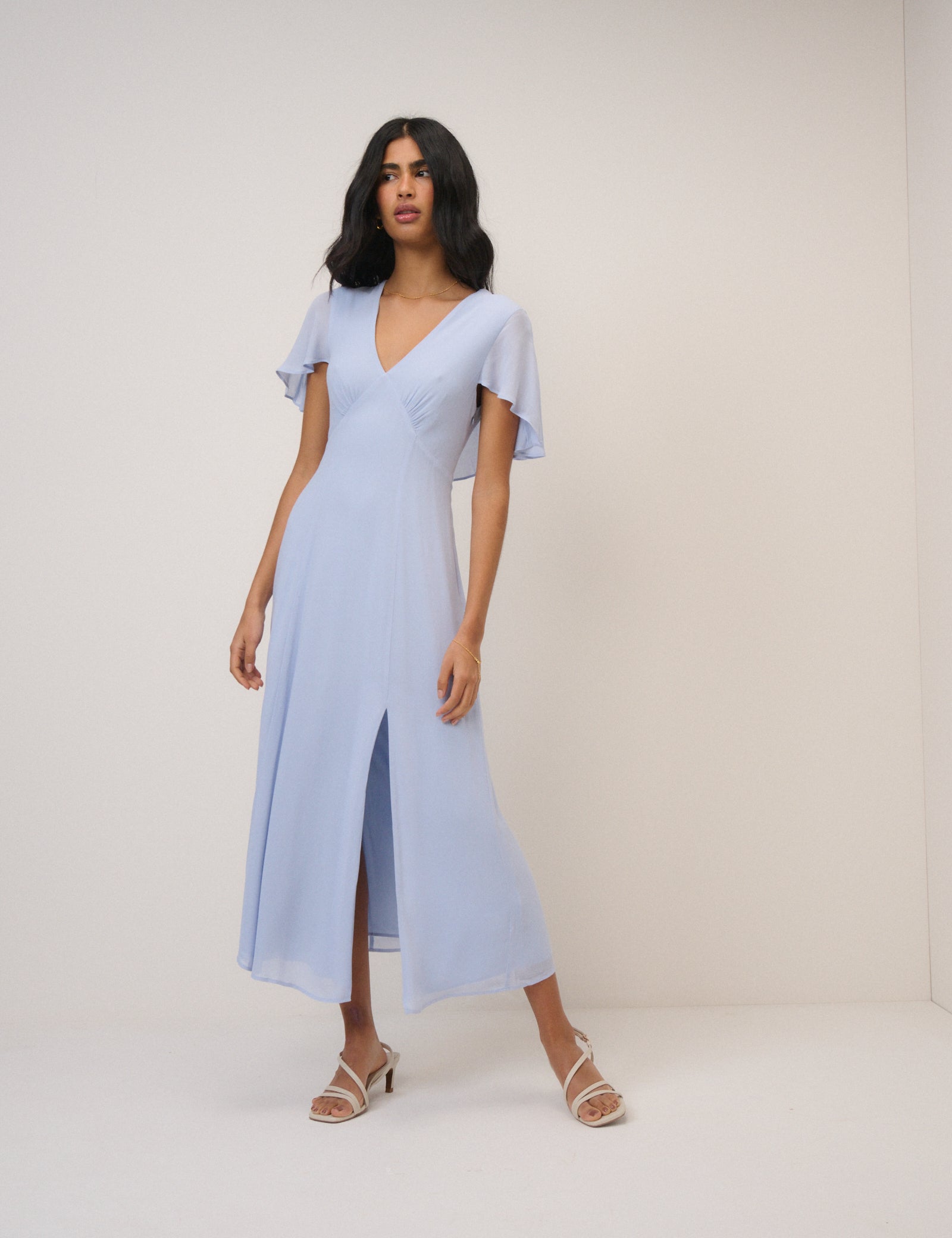 Soft Blue Chiffon Short Sleeve Marlow Midi Dress Soft Blue Chiffon Short Sleeve Marlow Midi Dress