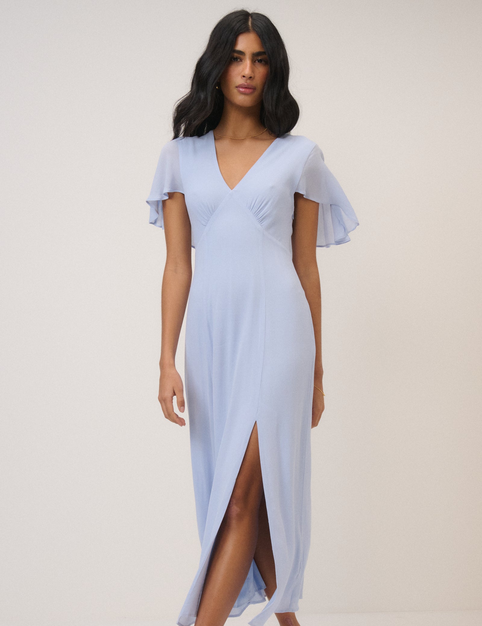 Soft Blue Chiffon Short Sleeve Marlow Maxi Dress