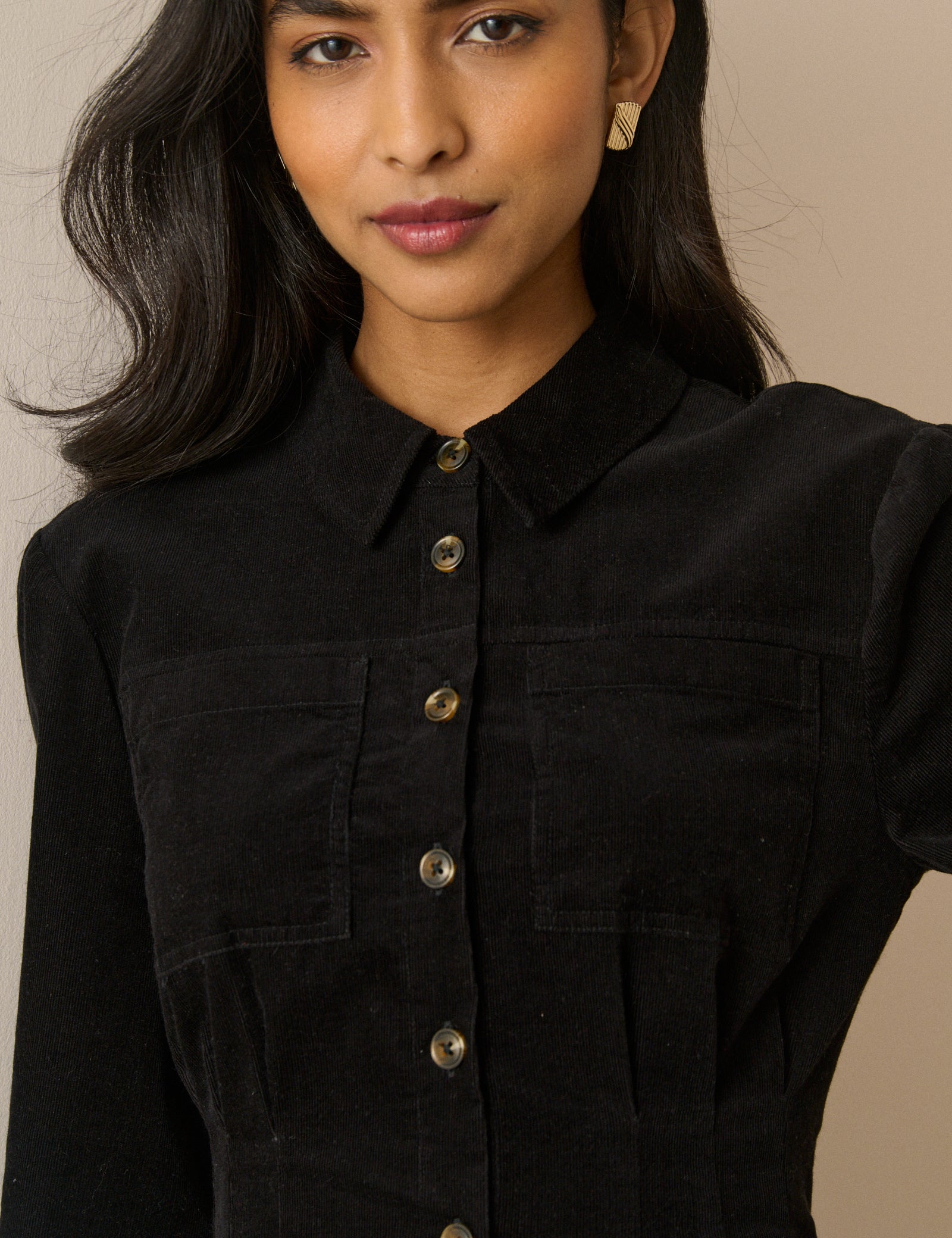 Black Montego Cord Midi Dress