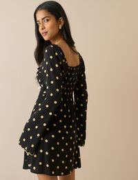 Black Polka Dot Scallop Edge Lyon Mini Dress