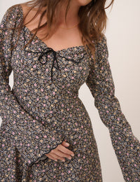 Black Ditsy Floral Lyon Mini Dress