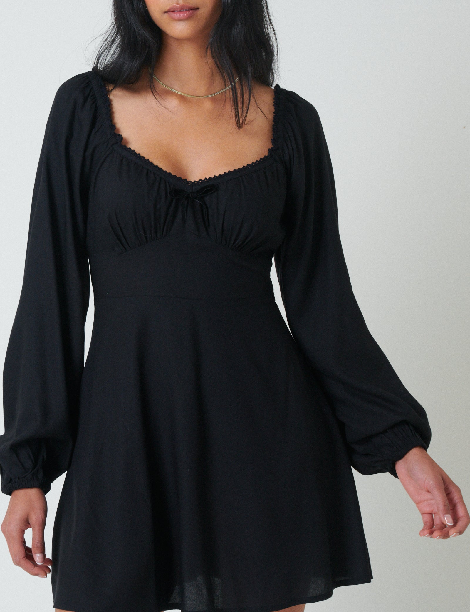 Black Balloon Sleeve Lillie Mini Dress