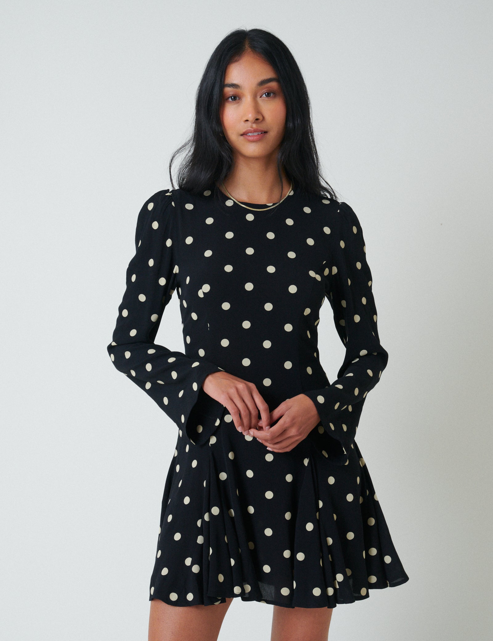 Black Polka Dot Long Sleeve Paris Mini Dress