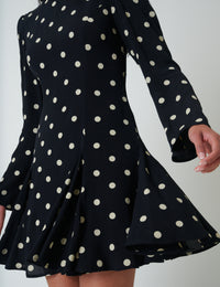 Black Polka Dot Long Sleeve Paris Mini Dress