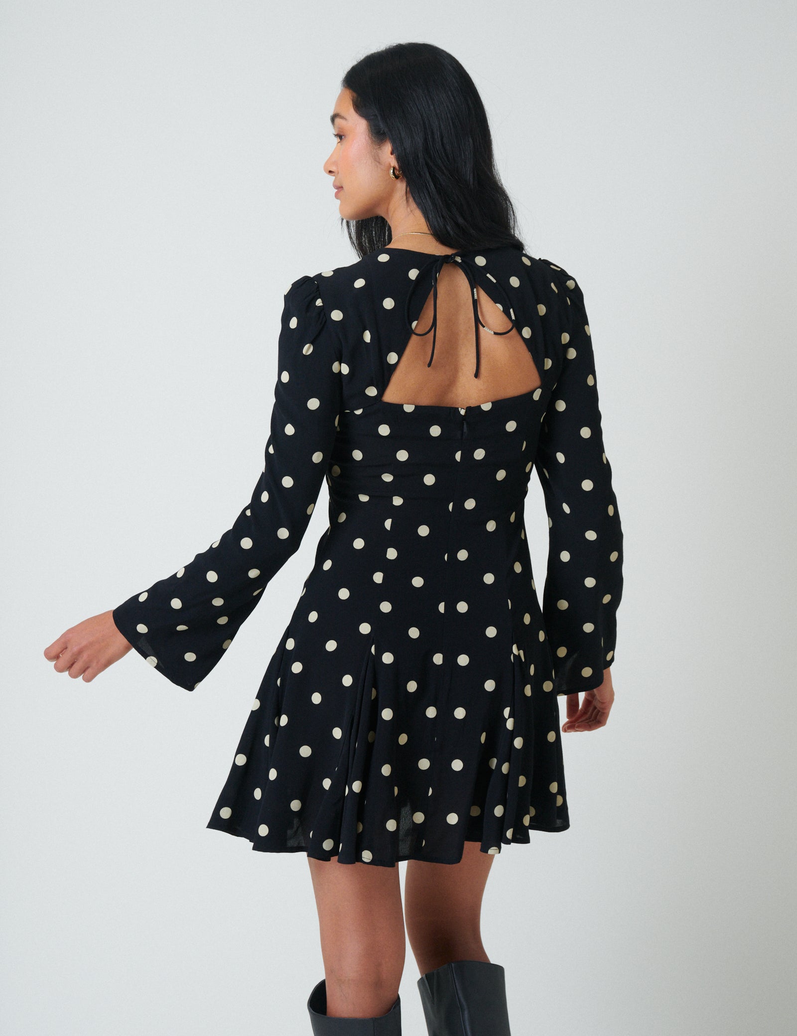 Black Polka Dot Long Sleeve Paris Mini Dress
