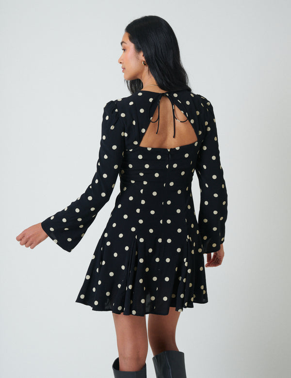 Black Polka Dot Long Sleeve Paris Mini Dress