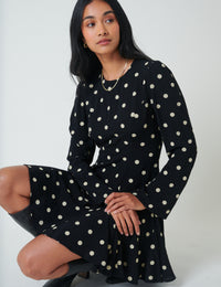 Black Polka Dot Long Sleeve Paris Mini Dress
