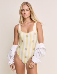Yellow Striped Square Neck Swimsuit