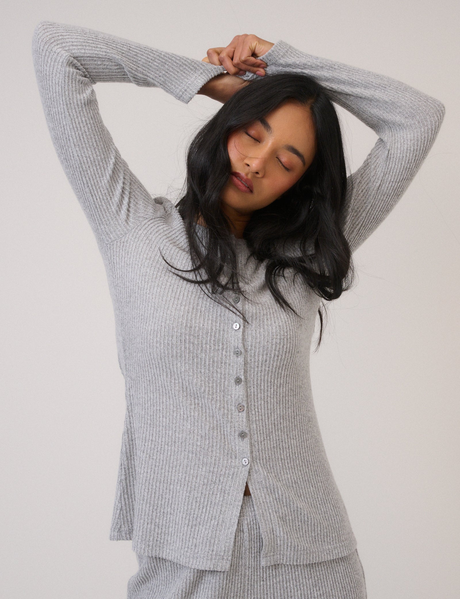 Grey Ribbed Longline Cardigan