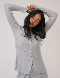 Grey Ribbed Longline Cardigan