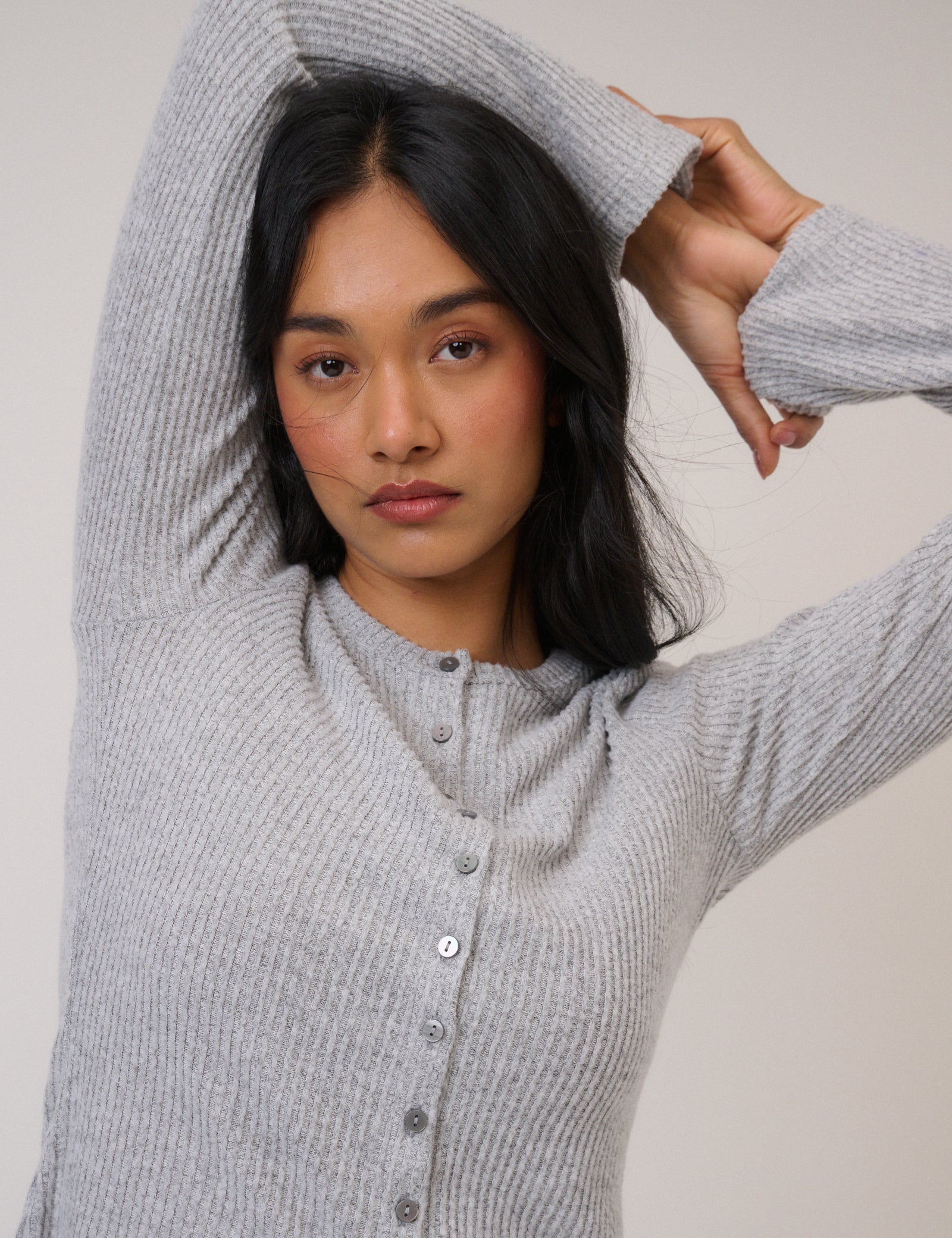 Grey Ribbed Longline Cardigan