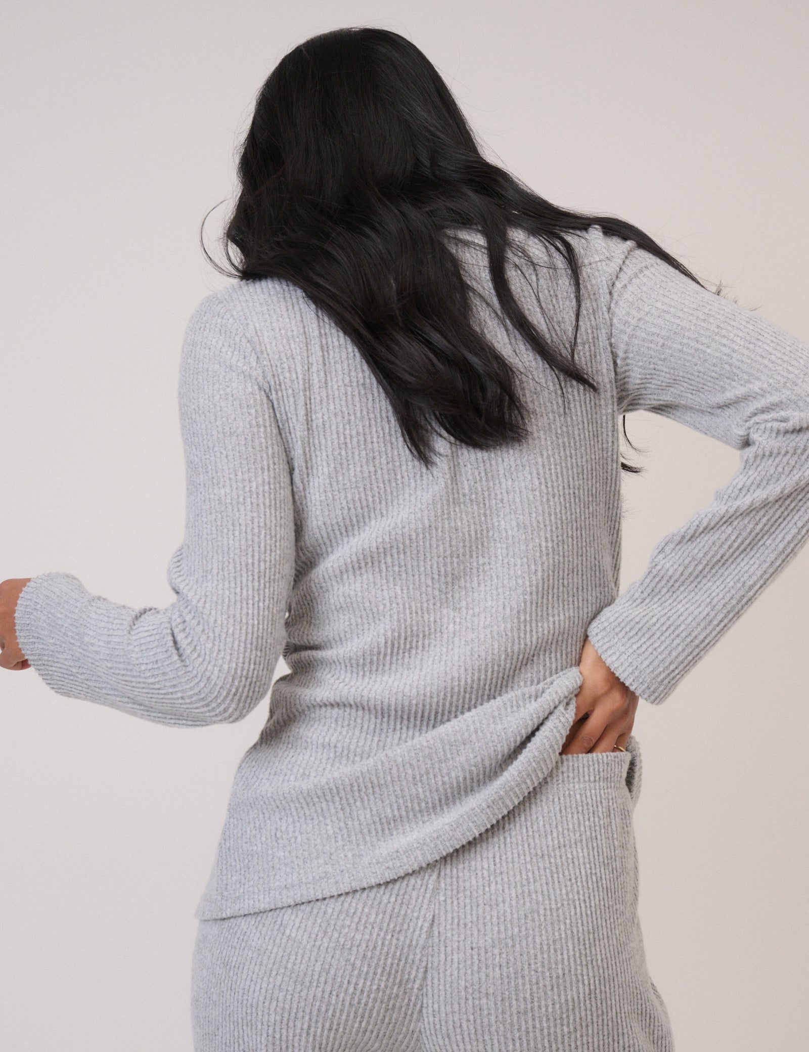 Grey Ribbed Longline Cardigan