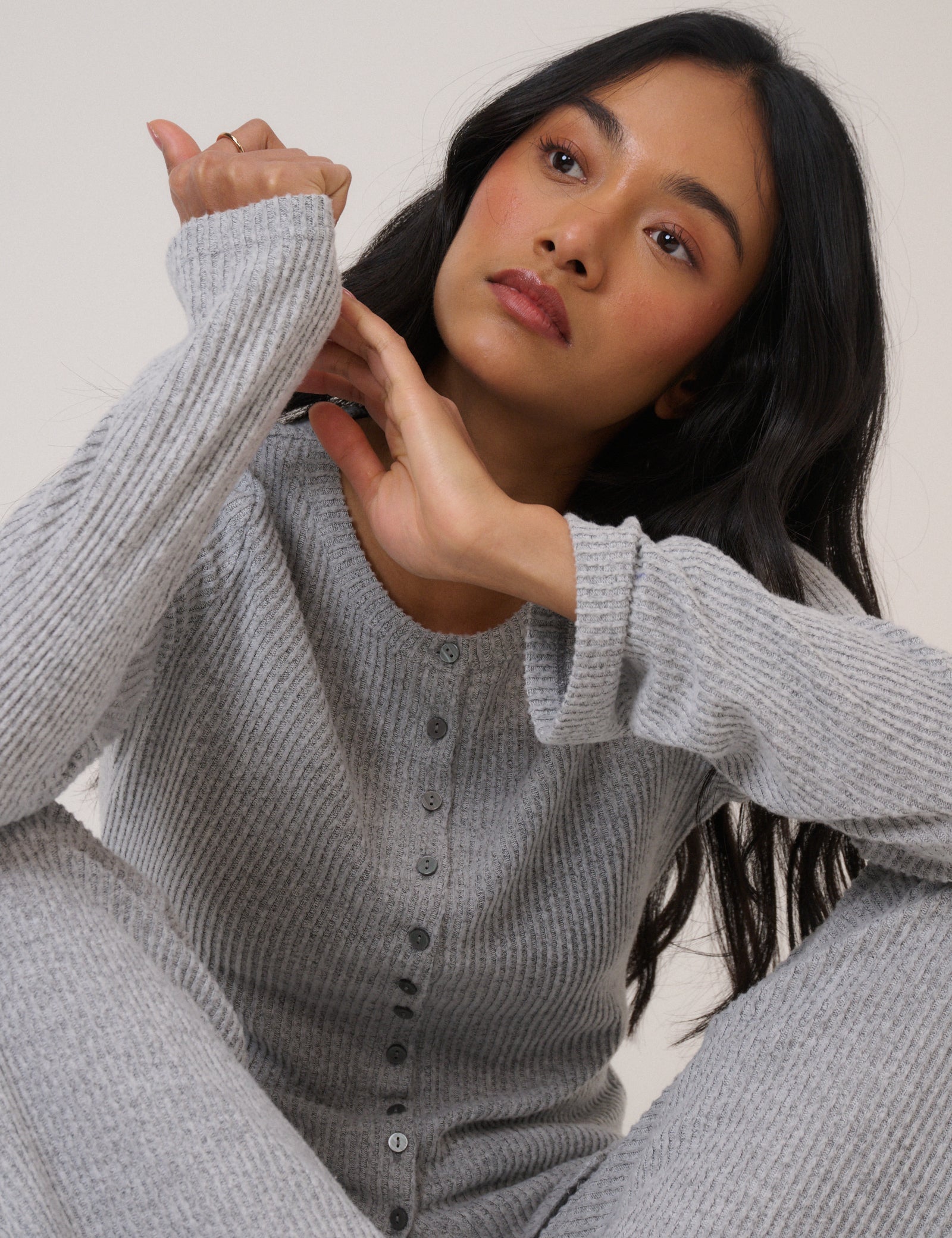 Grey Ribbed Longline Cardigan