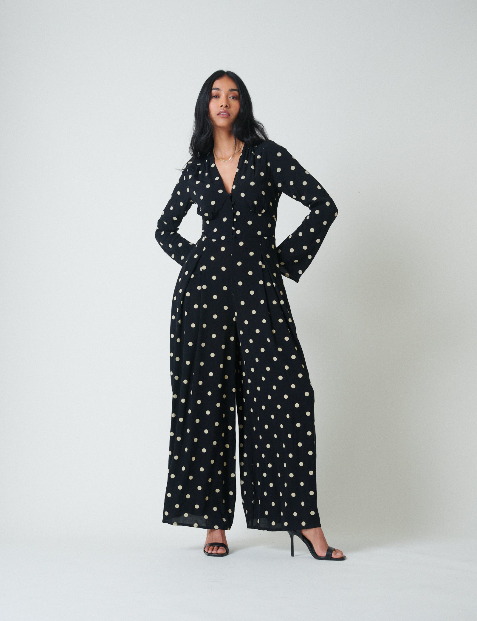 Black Polka Dot Long Sleeve Jumpsuit