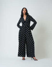 Black Polka Dot Long Sleeve Jumpsuit