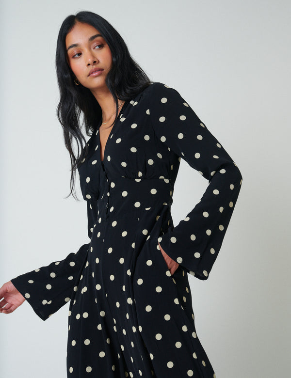 Black Polka Dot Long Sleeve Jumpsuit