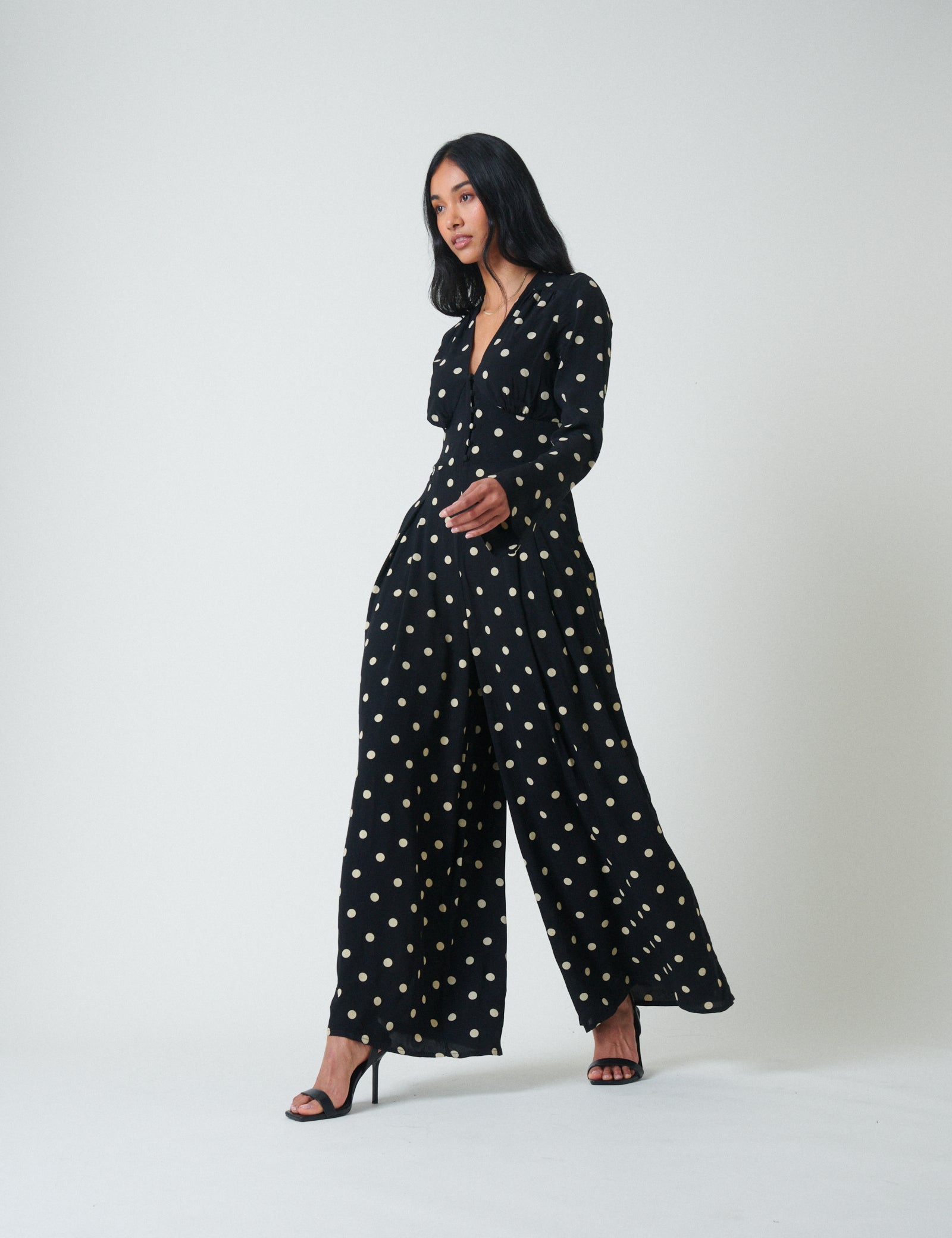 Black Polka Dot Long Sleeve Jumpsuit