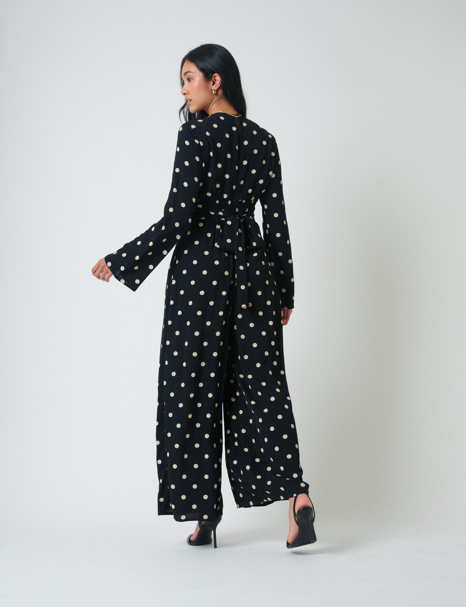 Black Polka Dot Long Sleeve Jumpsuit