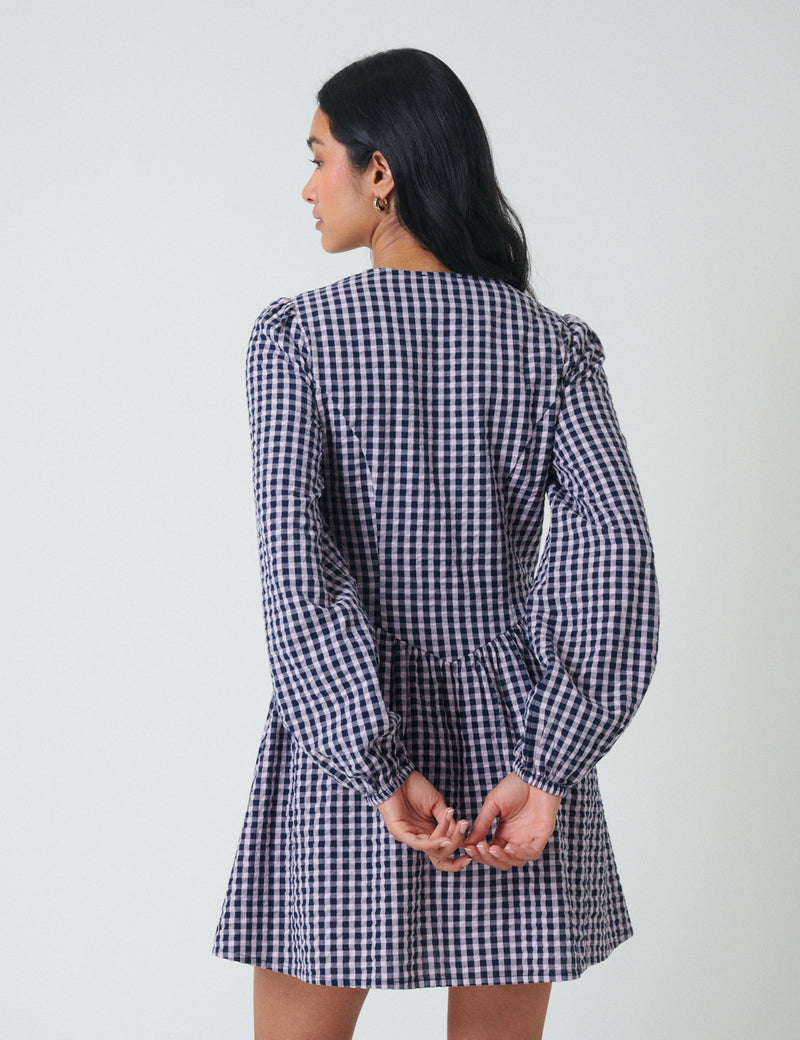 Blue Gingham Floral Collar Sienna Mini Dress