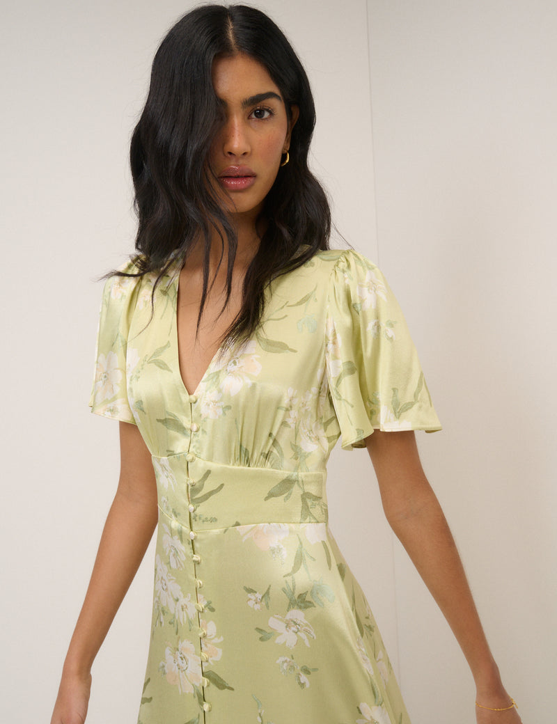 yellow green floral dress Yellow Floral Linen Maxi Dress - All Dresses