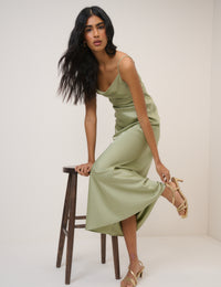 Sage Satin Strappy Ellison Mixi Dress
