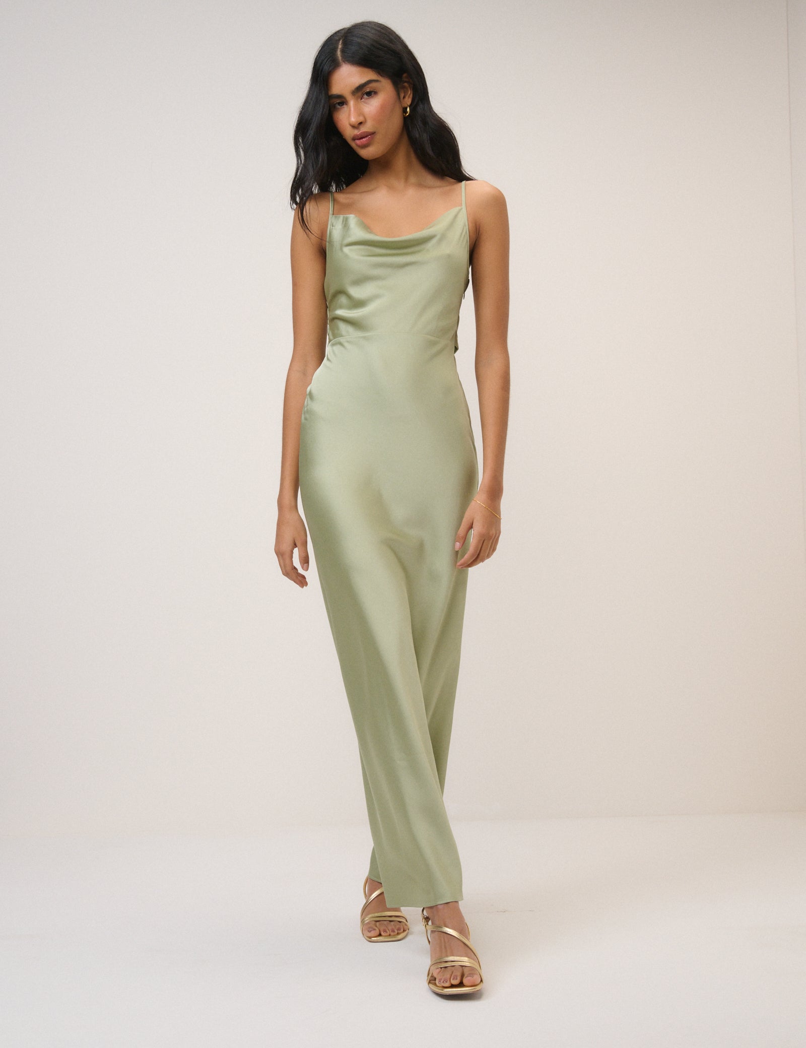 Sage Satin Strappy Ellison Mixi Dress